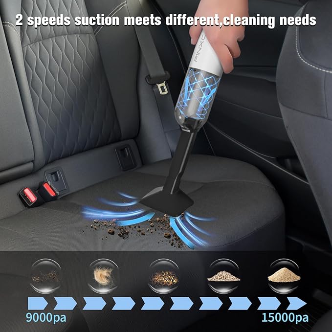 PINXC Mini Vacuum Cleaner Cordless 15000PA High Power,Handheld Car Vacuum, 5 in 1 Portable Vacuum for Car, Home & Pet Hair, Type-C Rechargeable, LED Display,Up to 30 Mins Runtime, Multi-Nozzles