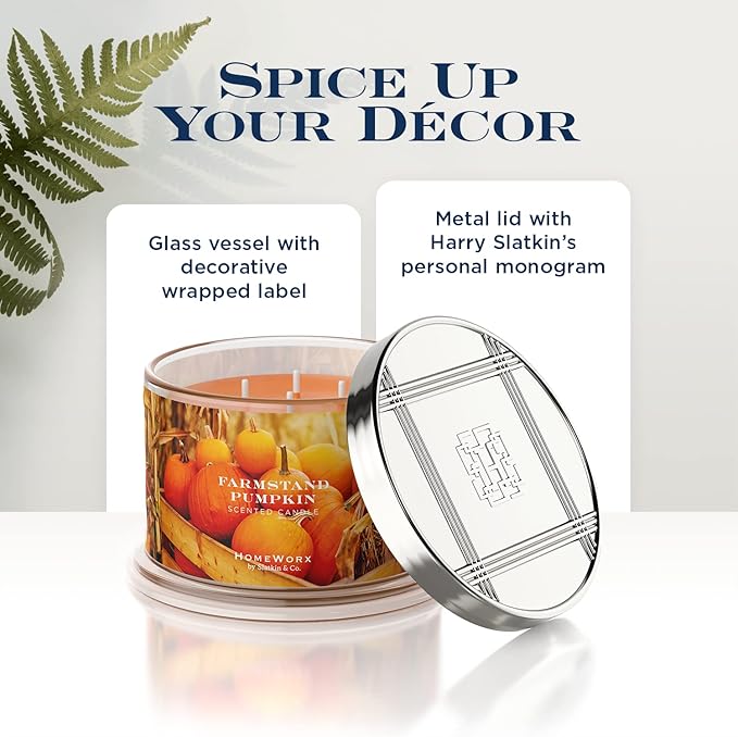 HomeWorx by SLATKIN + CO. Candle- Farmstand Pumpkin, 18 oz. Premium Scented Candle - 30-55 Hours Burn Time