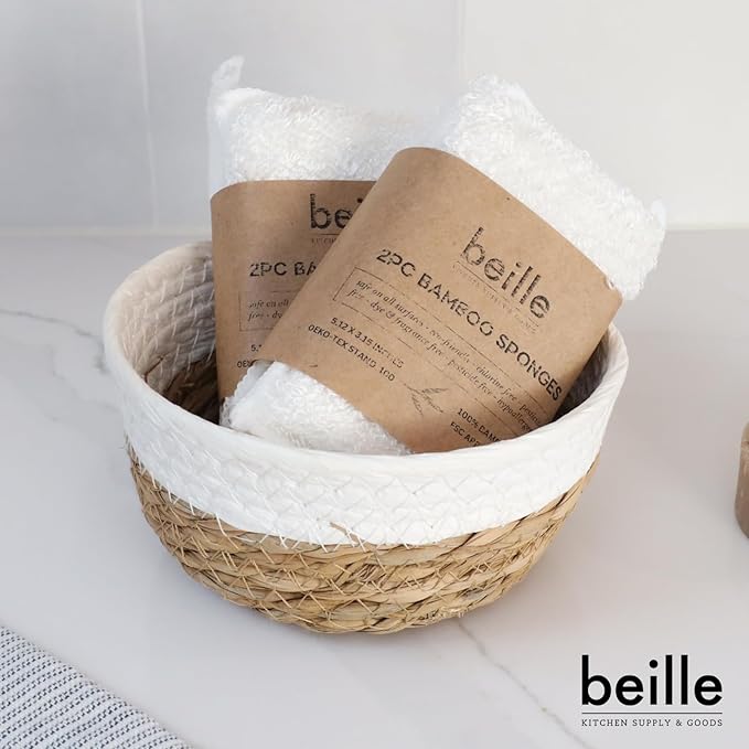 Beille 100% Bamboo Dish Sponges Kitchen Essentials Cleaning Supplies 2pk