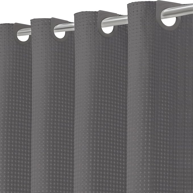 Inhousolu No Hook Waffle Weave Shower Curtain with Removable Snap in Fabric Liner Set for Bathroom, 230 GSM Heavy Duty Weighted Hem, Water Repellent Washable Bath Curtains, 72 x 78 Inch, Graphite Grey