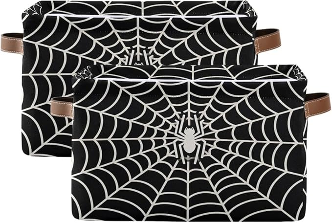 ALAZA Funny Spider Web Halloween Black Foldable Storage Box Storage Basket Organizer Bins with Handles for Shelf Closet Living Room Bedroom Home Office 1 Pack