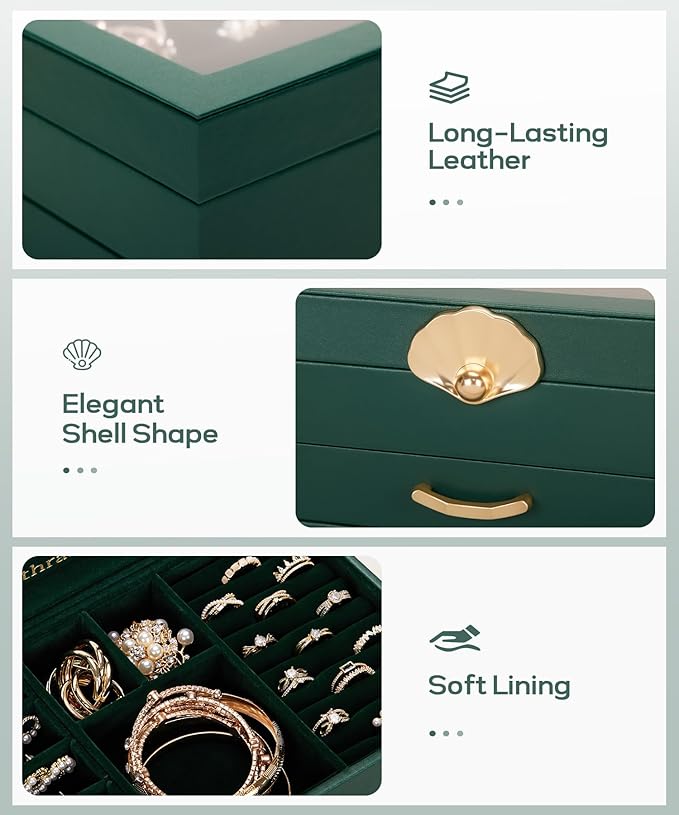 Jewelry Box with 1 Drawers: Display Organizer for Earrings Necklaces - Christmas Gifts for Girls Women (Forest Green)