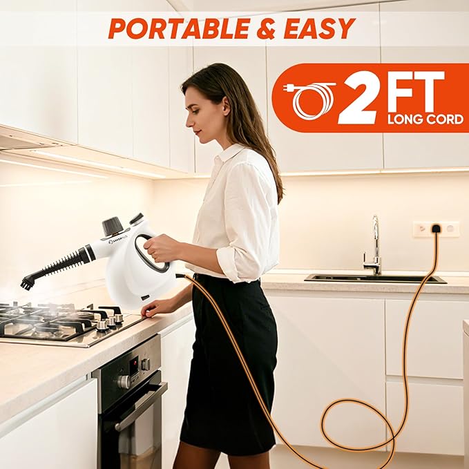 SakerPlus Steam Disinfection Cleaner, Handheld Pressurized Steamer with 9-Piece Accessories for Multi-Surface Cleaning, Natural Sanitization for Kitchen, Floor (1 x Steam Cleaner Kit)