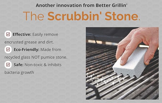 Better Grillin Scrubbin Stone Grill Cleaner Handle-Protect Hands & Nails When Scouring Grill/Griddle with Scrubbin Stone