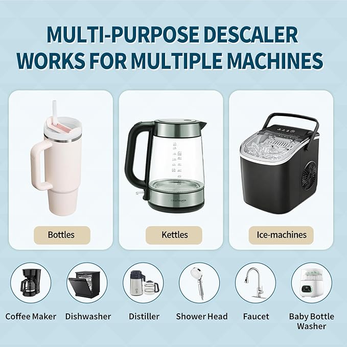 Seaways Multi-Purpose Descaler Powder (60-Uses) for Ice Maker Machine, Kettle, Tumbler, Bottles, Coffee Machine, Faucets, Shower Head, Limescale and Build-Up Remover, 20 * 0.35 oz (3 Packs)