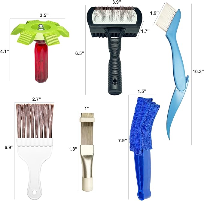 6-Piece Air Conditioner Fin Cleaning Kit HVAC Coil Cleaning Tool Set with Fin Comb Straightener Dual-Sided Microfiber Brushes Deep Cleaning Maintenance for AC Radiator, Vents, Evaporator Coils