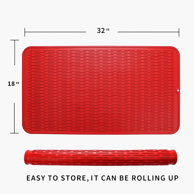 MicoYang Silicone Dish Drying Mat for Multiple Usage,Easy clean,Eco-friendly,Heat-resistant Silicone Mat for Kitchen Counter or Sink,Refrigerator or Drawer Liner Red 4XL 32 inches x 18 inches