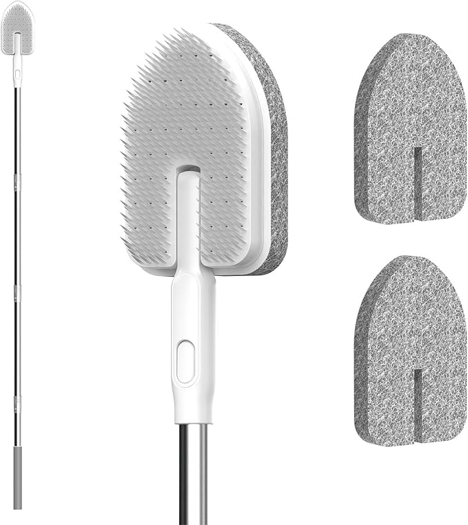 EHOMGUI Tub Scrubber Cleaning Brush, Non-Scratch Shower Scrubber with Long Handle, 6 Replaceable Natural Fiber Pads & A Double-Sided Head, Scrub Brush for Cleaning Bathroom Kitchen Wall Sink