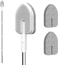 EHOMGUI Tub Scrubber Cleaning Brush, Non-Scratch Shower Scrubber with Long Handle, 6 Replaceable Natural Fiber Pads & A Double-Sided Head, Scrub Brush for Cleaning Bathroom Kitchen Wall Sink