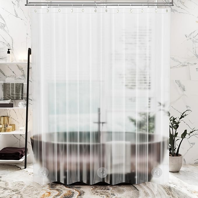 AmazerBath Stall Shower Curtain Plastic, Small Shower Curtain Clear 40 x 72, Stand Up Shower Curtain Thick PEVA, Heavy Duty Shower Curtain Stall Size with 2 Weighted Stones and 7 Grommet Holes