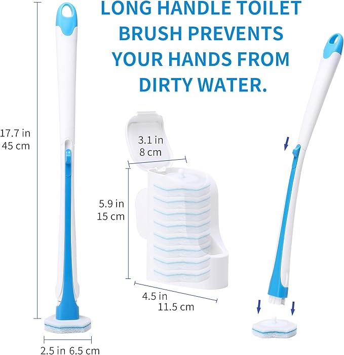 DALIPER Disposable Toilet Brush with 40PCS Refills, Wall Mounted Compact Bathroom Bowl Wand Cleaning System Long Handle with Storage Caddy