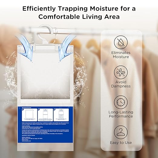 W&E Choice Moisture Absorbers Hanging Bag for Your Closet, Dehumidifier Bags for Bathroom, Fragrance Free Humidity Packs, 10 Pack