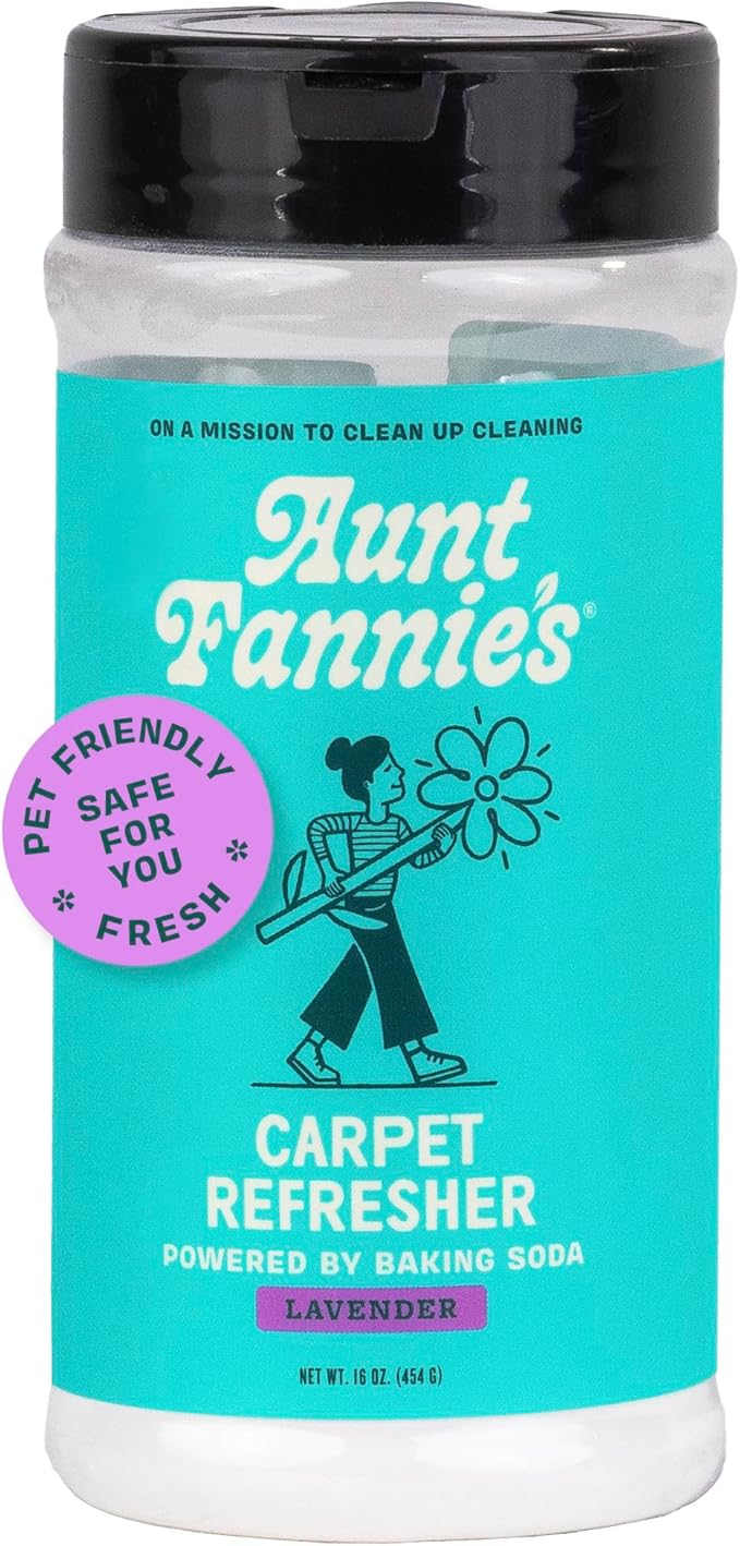 Aunt Fannie's Carpet Refresher & Deodorizer Powder, Multi-Purpose Carpet, Rug, and Upholstery Odor Eliminator for Homes with Cats and Dogs, Lavender Scent, 16 Oz (Pack of 1)