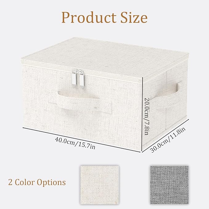 ENUMAIL Underbed Storage Cube, Closet Organizer with Lid, Foldable Home Container Bags for Organizing Clothes, Shoes, Blankets, Pillows, 15.7x11.8x7.8Inches, Beige, 2 Pack
