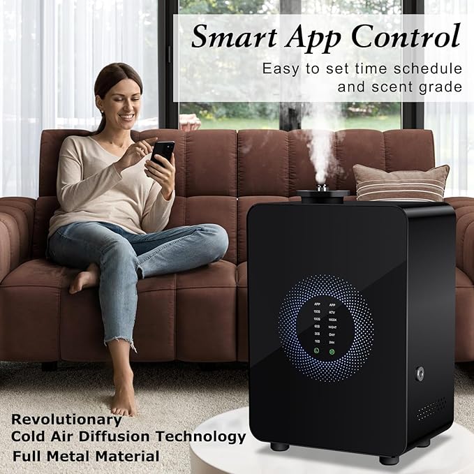 HVAC Scent Diffuser Cover Up to 3500 Sq. Ft, Best Hotel Scent Diffuser with Power Cold Air Technology, Scent Air Machine for Home, Commercial Waterless Aromatherapy Diffuser for Large Room - Black