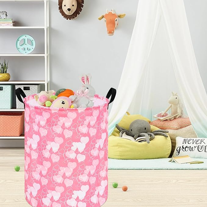 Round Valentine Gift Laundry Hamper Storage Basket Laundry Organizer Hamper Storage Bins Clothes Box Nursery Hamper Gift Basket with Handles