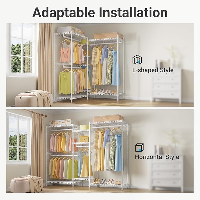 VIPEK Classic V6 Wire Garment Rack 5 Tiers Heavy Duty Clothes Rack for Hanging Clothes, Wardrobe Racks Compact Large Metal Clothing Racks Freestanding Closet Storage Racks, Max Load 850LBS, White