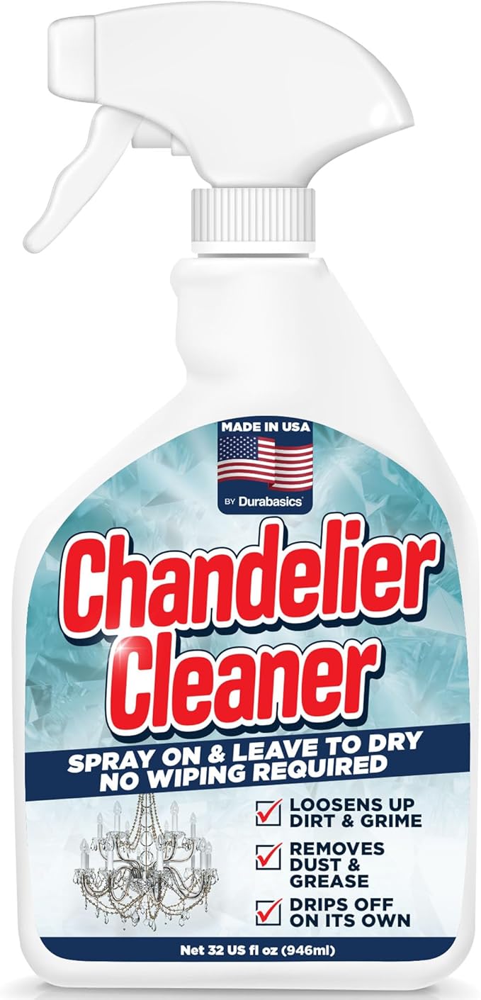 Durabasics 32oz Chandelier Cleaner Spray – Chandelier Cleaner Drip Dry No Wipe for Light Buildups – Streak-Free Glass Cleaner – Helps Loosen Dirt & Grime – Multi-Surface Use – Made in USA