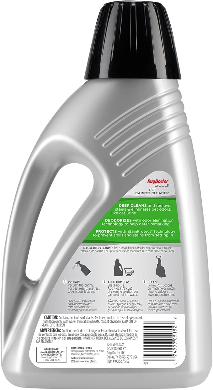 Rug Doctor Professional Triple Action Pet Stain and Odor Deep Carpet Cleaner Solution 48oz. Triple Action Formula Cleans, Deodorizes and Deters Remarking, Carpet Shampoo for Pet Stains & Odors