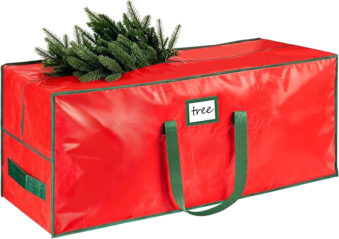 HABGP 9 ft Large Christmas Tree Storage, Stores 9 Foot Artificial Xmas Trees, Sturdy Plastic Waterproof Christmas Holiday Tree Bag For Storage Box with Strong Handles & Zipper, Red