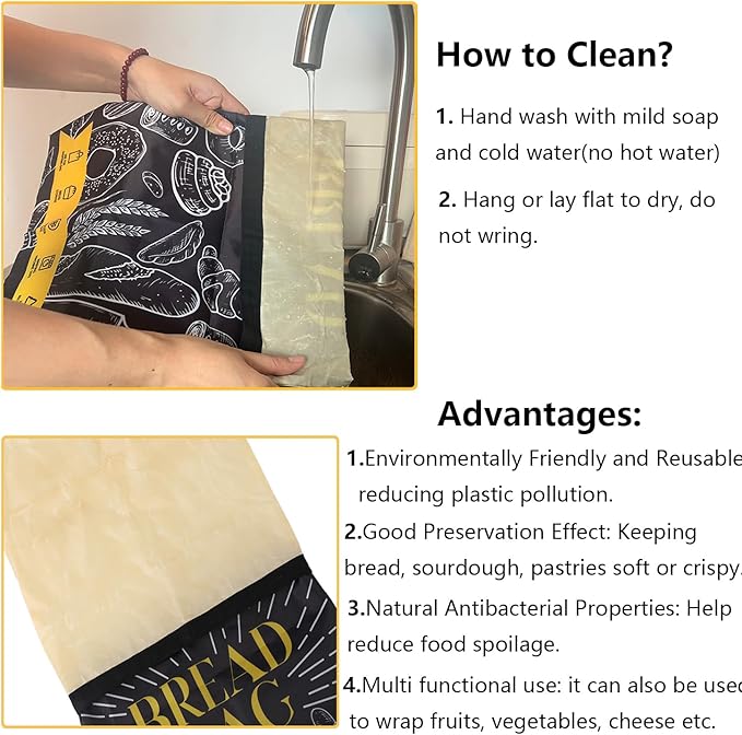 Bread Bags for Homemade Bread- 2 Packs (17 x 12 ") Beeswax Bread Bag Reusable Sourdough Bread Bags for Homemade Food Storage Bag to Keep Sourdough Fresh
