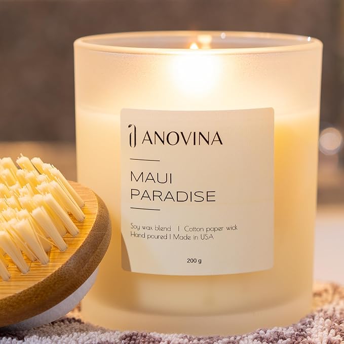 Anovina Maui Paradise Hawaii Candle for Home Scented – Hawaiian Gifts for Women – Natural Soy Wax Blend, 60 Hours Burn – Notes of Persimmon, Papaya, Pikake, and Jasmine