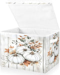Bolaz Storage Bins with Lids and Handles,White Pumpkin Wood Storage Box Basket with Cover Collapsible Organizer Containers for Home Closet, Shelves