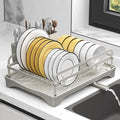 HOMEAILIE Dish Drying Rack,Dish Racks for Kitchen Counter,Metal Dish Drainer with Adjustable Drainage Spout,Removable Knife and Fork Holder (Grey)