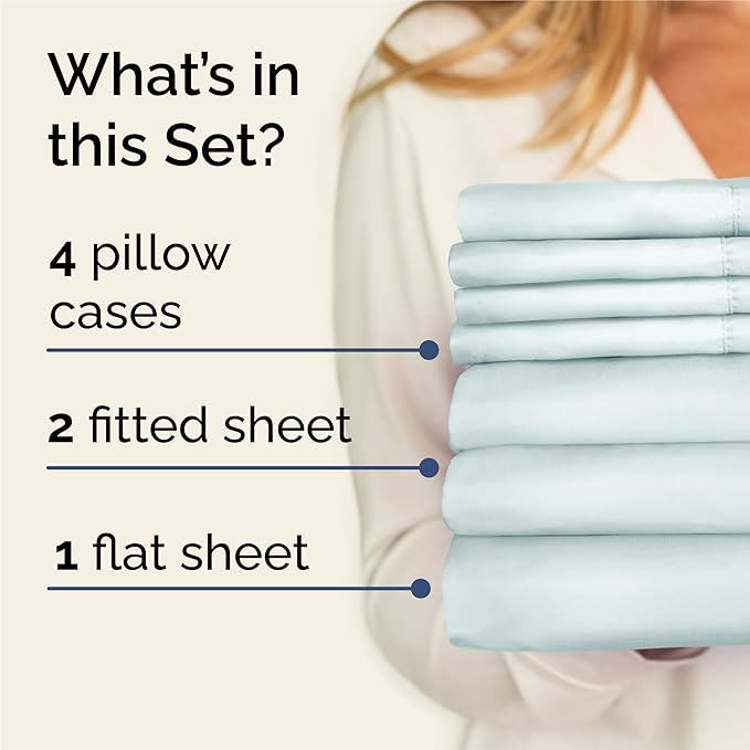 Split King 7 Piece Sheet Set - Comfy Breathable & Cooling - Soft Hotel Luxury Bedding Set with 8-16 Inch Deep Pockets - 1 Flat & 2 Fitted Sheet & 4 Pillowcases - Wrinkle Free & Easy Care - Ice Blue