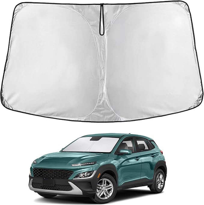 EcoNour Windshield Sun Shade Compatible for Hyundai Kona 2018–2023 | Custom Fit Compact SUV Front Window Sunshade | Foldable UV & Heat Reflective Sun Visor