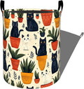 Cute Black Cat with Potted Plants Laundry Basket with Handles, 19.7"x15.7" Clothes Foldable Laundry Hamper Organizer for Dorm Nursery Bedroom Bathroom Decor, Toy Storage Bin for Kids