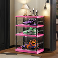 3-Tier Foldable Shoe Rack for Closet Entryway 3-6Pairs, Stackable Clear Shoe Storage Boxes Organizer with Door Plastic Small Shoe Cabinet Bins with Lids Shoes Shelf Easy Assembly（Black-Pink）