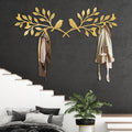 Bay Leaf Metal Coat Rack, Tree Branch and Birds Coat Rack, Bay Leaf Wall Hanging, Boho Wall Mount, Nature Room Decor, Home Storage Organization in Entryways (Gold, 14"x48"|36x121cm)