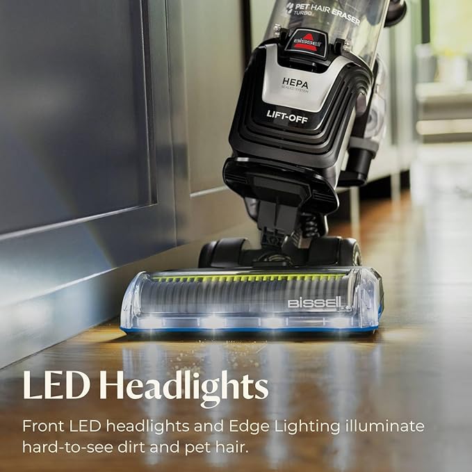 Bissell Pet Hair Eraser Turbo Lift-Off Vacuum, w/Self-Cleaning Brush Roll, HEPA Filtration, Powerful Pet Hair Pickup with TurboBrush Pivot Tool & LED-lit dusting Brush & Crevice Tool, 3774F