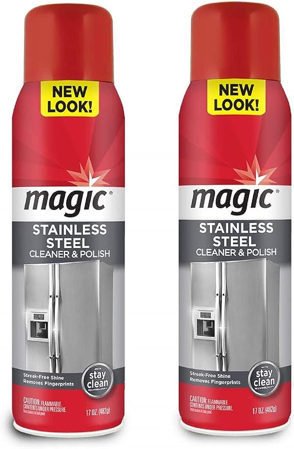 Magic Stainless Steel Cleaner Aerosol - 17 Ounce (2 Pack)- Removes Fingerprints Residue Water Marks and Grease from Appliances - Refrigerator Dishwasher Oven Grill