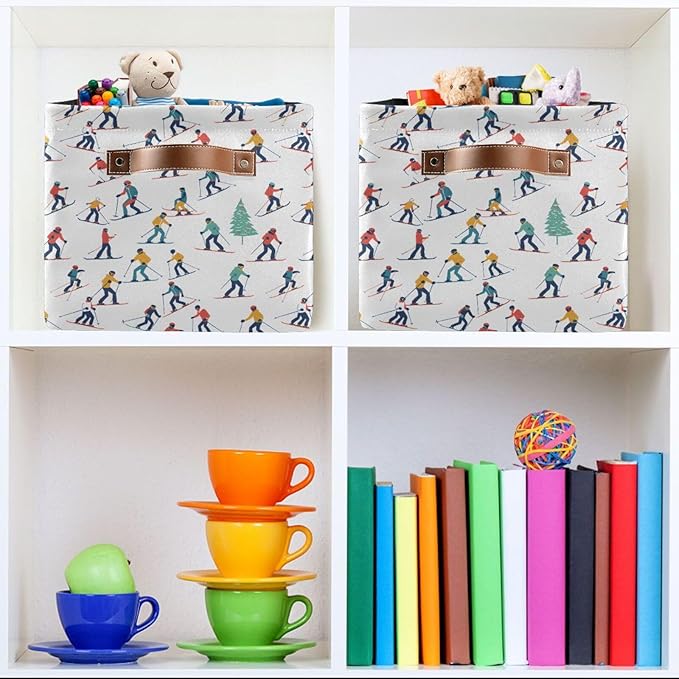 ALAZA Winter Sports Skiers Tree Foldable Storage Box Storage Basket Organizer Bins with Handles for Shelf Closet Living Room Bedroom Home Office 2 Pack