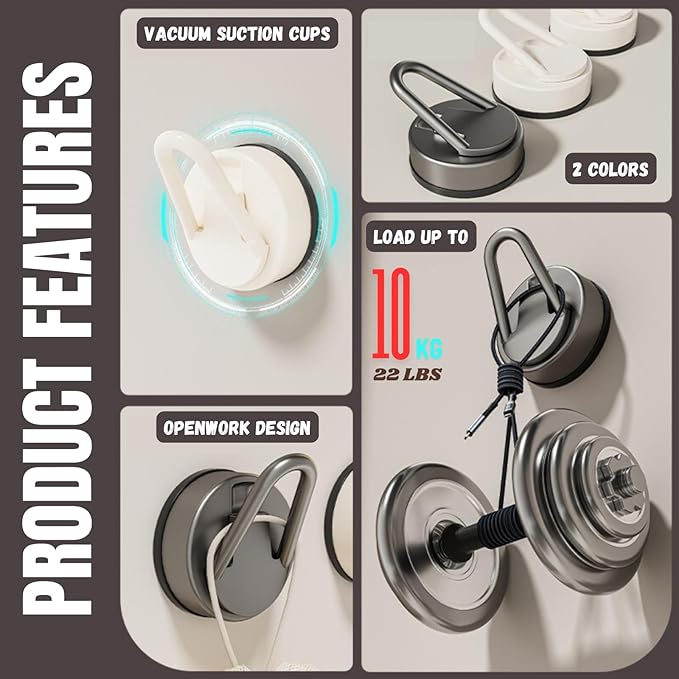 Removable Suction Cup Hooks - Gun Gray Strong Adhesive Wall Hooks for Bathroom, Kitchen, and Shower, 2-Pack, Heavy Duty Waterproof Design