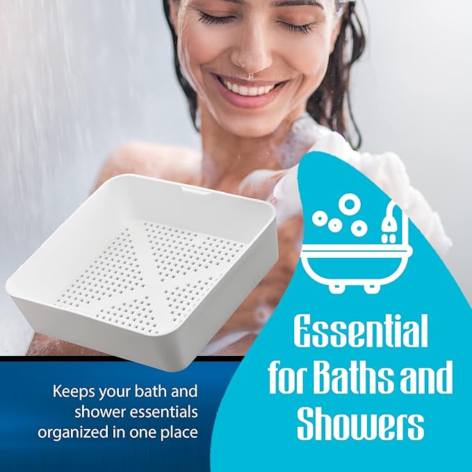 Plastic Shower Caddy, Fits Shower Shelves, Seats and Benches with Other Bathroom Must Haves, Mesh Shower Caddy Alternative, 8.5 x 2.5 inches