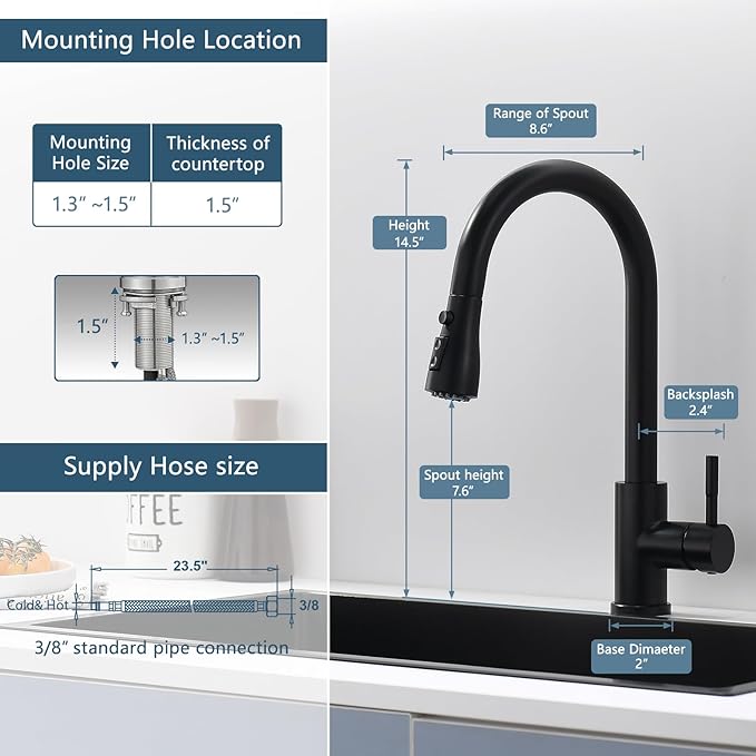 GIMILI Black Kitchen Faucet with Pull Down Sprayer Single Hole Kitchen Sink Faucet Suitable for Farmhouses RV Laundry Room Outdoor and Campers