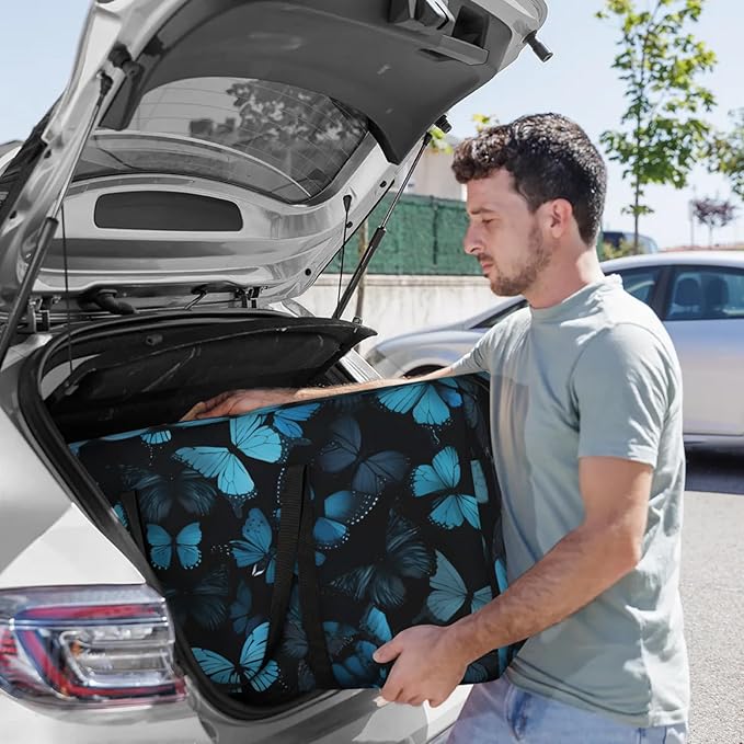 Extra Large Storage Bag with Zipper 54 Gallon Moving Bags Heavy Duty Christmas Tree Storage Bag Packing Bags for Moving, Storage Totes Duffle Bag Waterproof Containers for Organizing (Blue Butterfly)