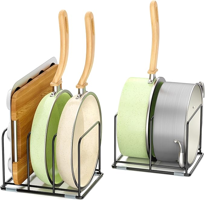 LAEMYFYRE Pan and Pot Organizer Rack, Cutting Board Organizer for Cookie Sheet,Frying Pan inside Cabinet,Baking Pan, Tray Organizer for Kitchen Storage - Total 5 Compartments(2 Pcs)
