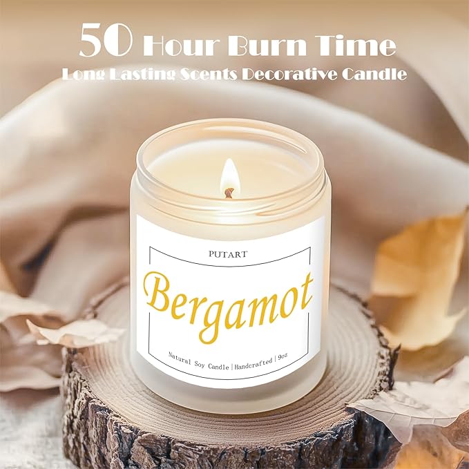 Bergamot & Green Tea Scented Candles for Home, Natural Soy Wax Aromatherapy Non Toxic Candle Gift for Women Men, Home Fragrance Decoration Glass Jar Candle for Meditation and Relaxation (9oz