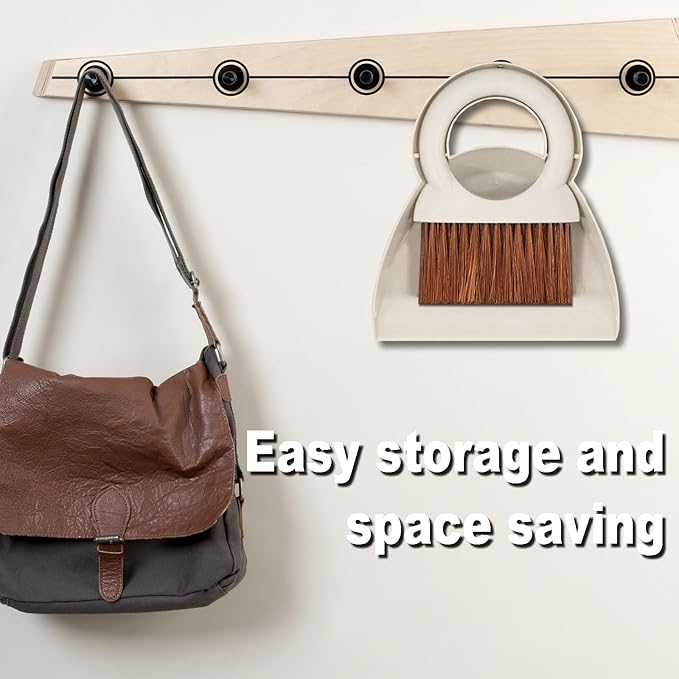 Round Handle Brush and Dustpan Set Small Broom & Dustpan Portable Handheld Sweeper for Desktop Sofa Floor Pet Nest (Off White)