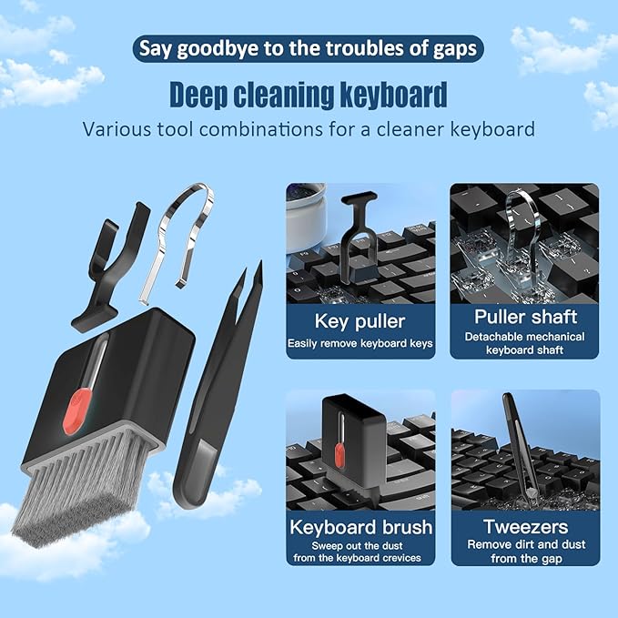 Keyboard Cleaning Kit Laptop Cleaner, 32-in-1 Computer Screen Cleaning Brush Tool, Multi-Function PC Electronic Cleaner Kit for iPad iPhone Pro, Earbuds, Camera Monitor(Black)