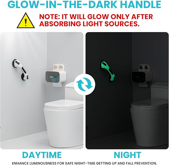 TAILI Shower Grab Bar Glow in The Dark, 2 Pack 12.2 in Grab Bars for Bathtubs and Showers, Shower Handle Shower Rail for Seniors and Elderly,Bathroom Safety Grip Removable No Drilling Waterproof Black