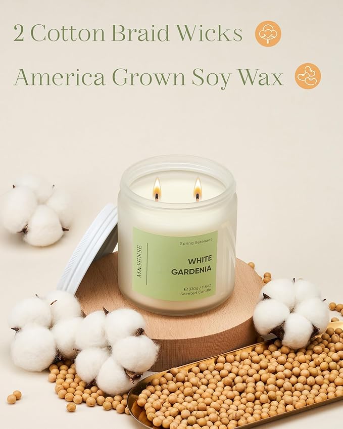 M&SENSE White Gardenia Scented Candle - 11.6oz Natural Soy Wax 70-Hour Long Lasting Burn Time Non Toxic, 2-Wick Spring Flower Candle Easter for Home Decor Aromatherapy Gifts for Mom