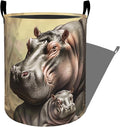 Gentle Hippos with Baby Together Laundry Basket with Handles, 19.7"x15.7" Clothes Foldable Laundry Hamper Organizer for Dorm Nursery Bedroom Bathroom Decor, Toy Storage Bin for Kids