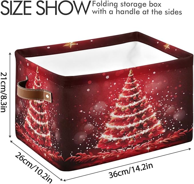 ALAZA Beautiful Christmas Tree Ball Red Foldable Storage Box Storage Basket Organizer Bins with Handles for Shelf Closet Living Room Bedroom Home Office 2 Pack