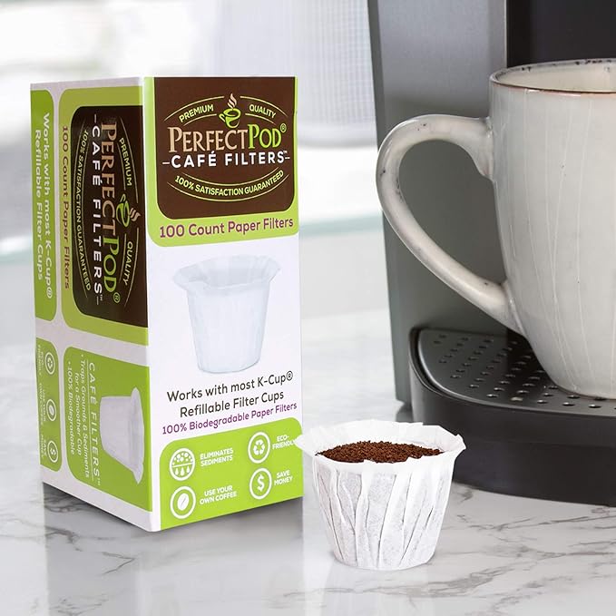 Cafe Filters Paper Liners for Reusable K Cup Coffee Pods by Perfect Pod - Fits All Brands, Compatible With All Refillable Capsules - Disposable Paper Filters (200-Ct)