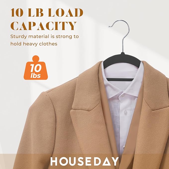 HOUSE DAY Velvet Hangers 20 Pack, Non-Slip Hangers with Tie Bar, Premium Standard Clothes Hanger Slim Felt Hanger 360° Swivel Hook for Closet Organized Storage，Elegance Black 72g/Pc